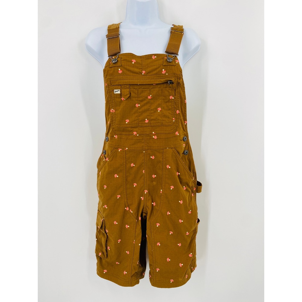 Duluth Trading Co Shortalls Women XXS Brown Mushroom Print Cargo Overalls